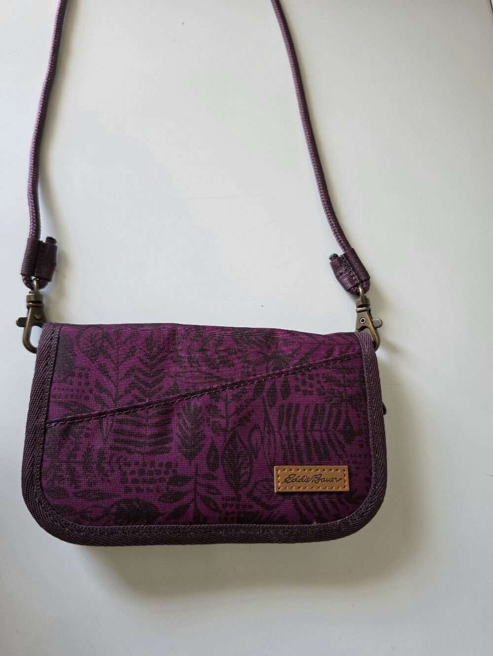 Eddie Bauer Purple Patterned Crossbody Wallet